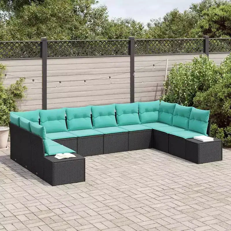 vidaXL Salon de jardin 10 pcs en résine tressée noir et turquoise