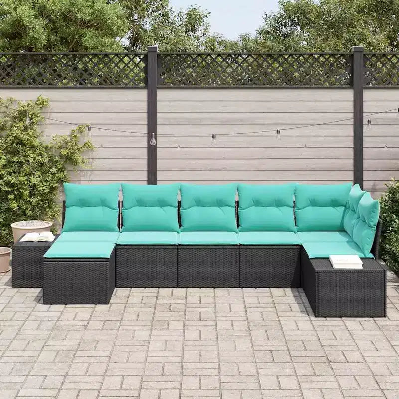 vidaXL Garden Sofa Set 7 pcs Black and turquoise 319 x 154 x 85 cm - Black and turquoise without table