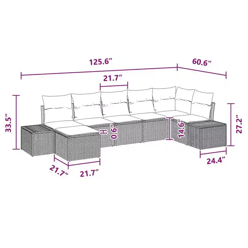 vidaXL Garden Sofa Set 7 pcs Black and turquoise 319 x 154 x 85 cm - Black and turquoise without table