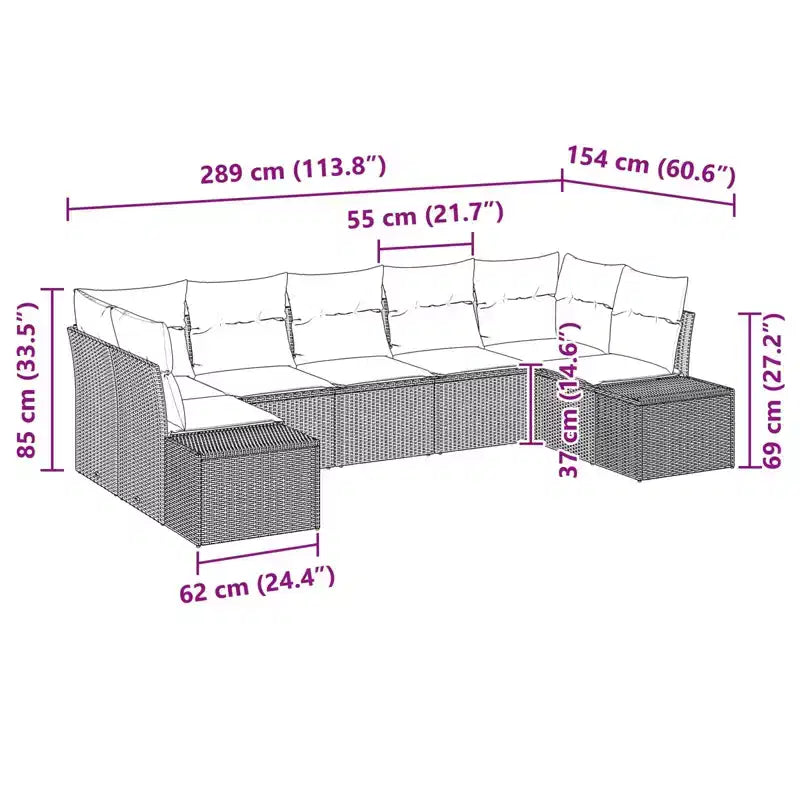 vidaXL Garden Sofa Set 7 pcs Black and Turquoise Poly rattan