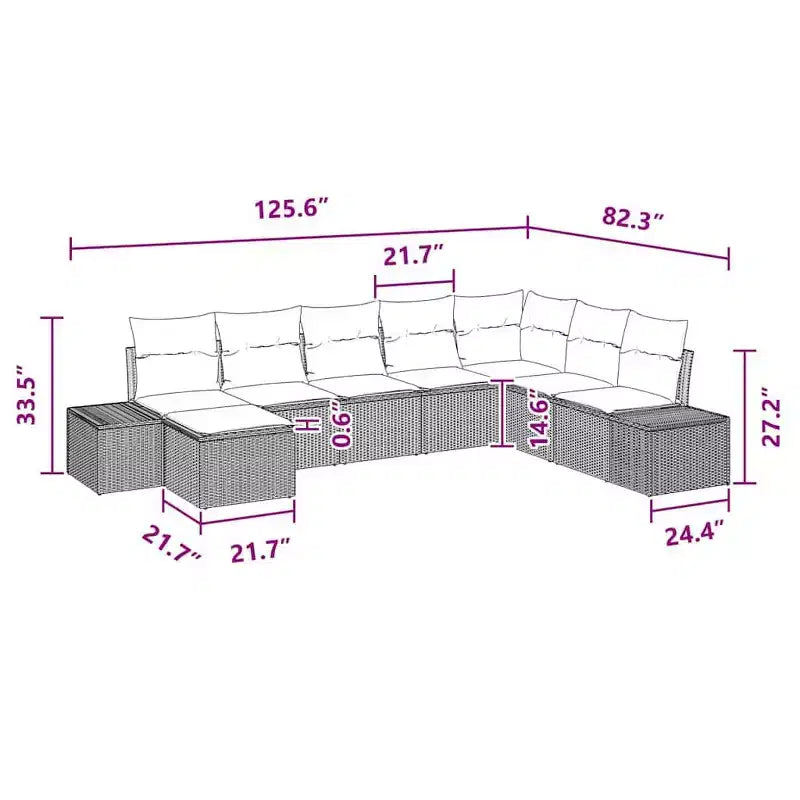vidaXL Garden Sofa Set 8 pcs Black and turquoise 319 x 209 x 85 cm - Black and turquoise without table