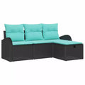 vidaXL Garden Sofa Set with Cushion 4 pcs Black Poly rattan - Black Blue