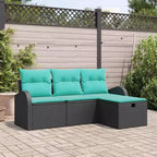 vidaXL Garden Sofa Set with Cushion 4 pcs Black Poly rattan - Black Blue