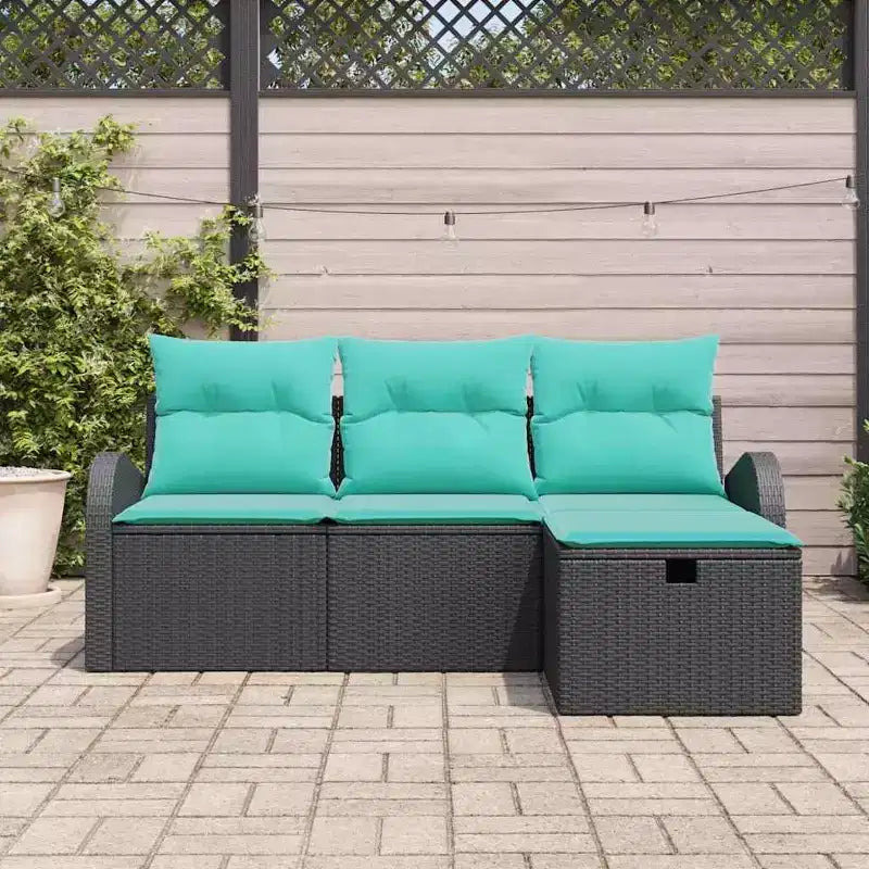 vidaXL Garden Sofa Set with Cushion 4 pcs Black Poly rattan - Black Blue