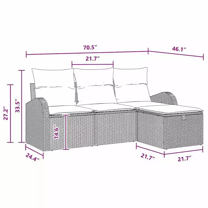 vidaXL Garden Sofa Set with Cushion 4 pcs Black Poly rattan - Black Blue