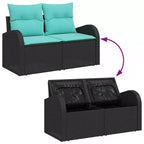 vidaXL Garden Sofa Set with Cushion 4 pcs Black Poly rattan - Black Blue