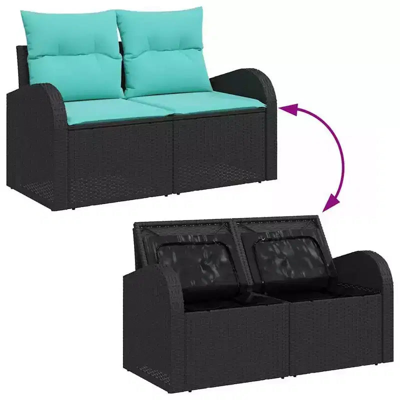 vidaXL Garden Sofa Set with Cushion 4 pcs Black Poly rattan - Black Blue