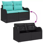 vidaXL Salon de jardin avec coussins 8 pcs Résine tressée noir - Noir sans table Bleu