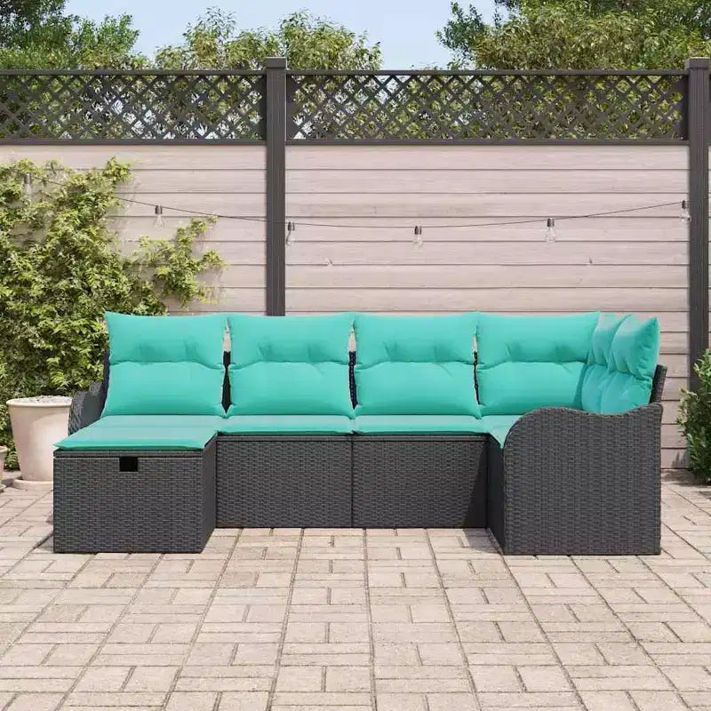 vidaXL Garden Sofa Set with Cushion 6 pcs Black Poly rattan - Black without table Blue