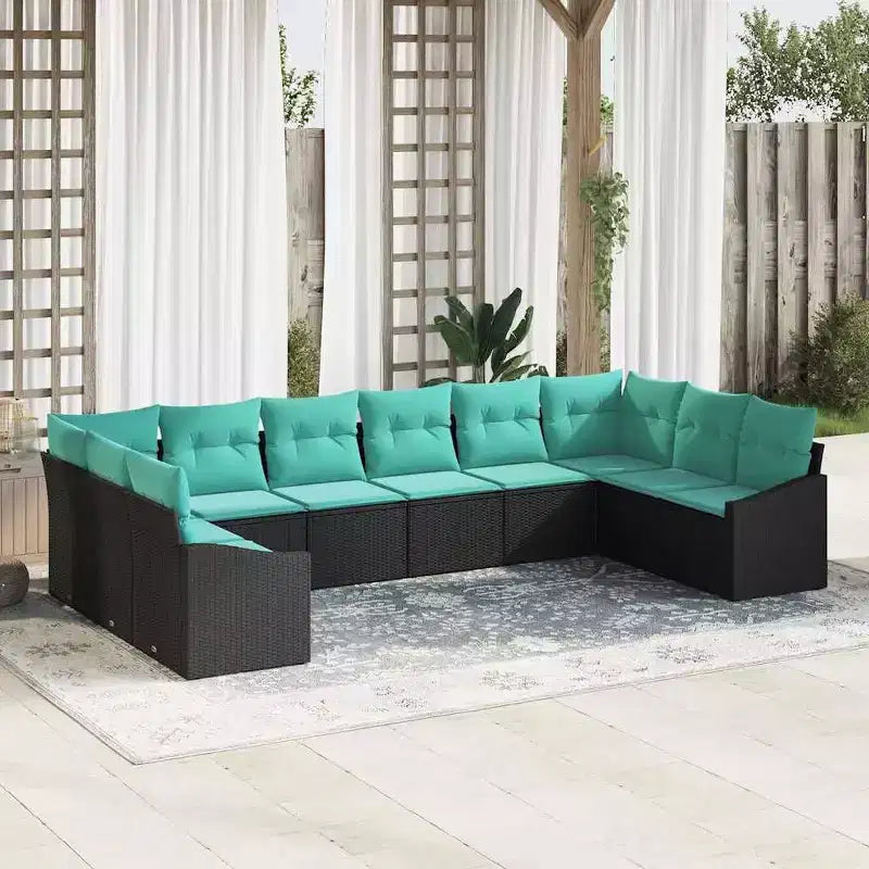 vidaXL Garden Sofa Set with Cushion 10 pcs Black and Turquoise