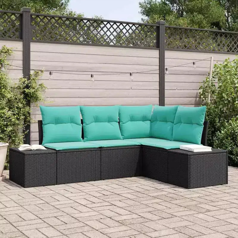 vidaXL Garden Sofa Set with Cushion 4 pcs Black and Turquoise