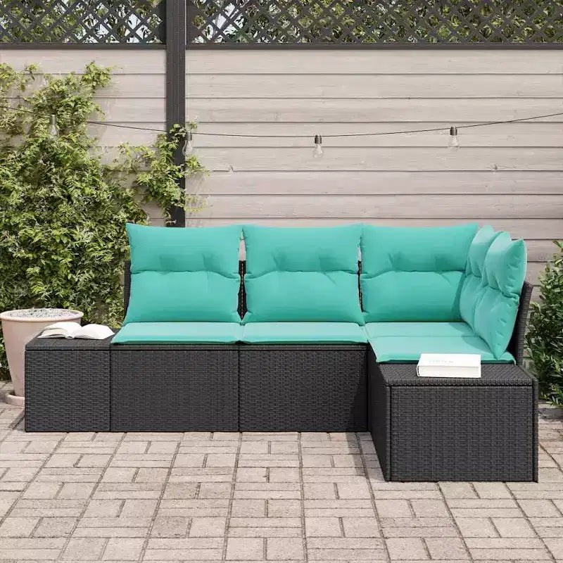 vidaXL Garden Sofa Set with Cushion 4 pcs Black and Turquoise