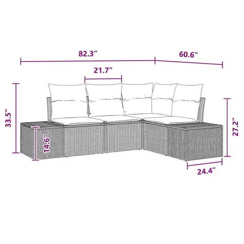 vidaXL Garden Sofa Set with Cushion 4 pcs Black and Turquoise