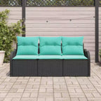 vidaXL Garden Sofa Set with Cushion 3 pcs Black Poly rattan