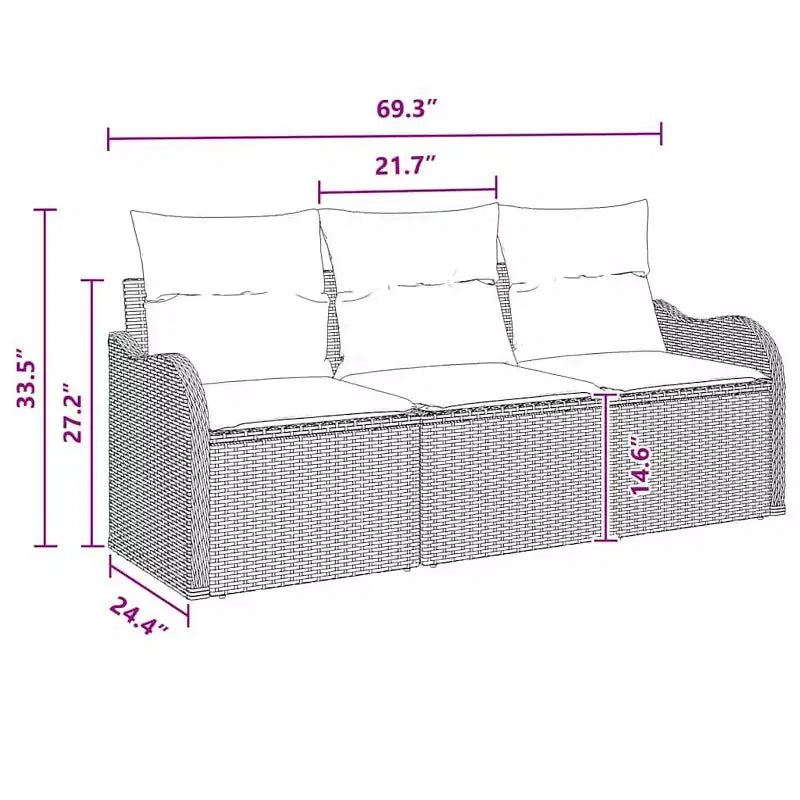 vidaXL Garden Sofa Set with Cushion 3 pcs Black Poly rattan