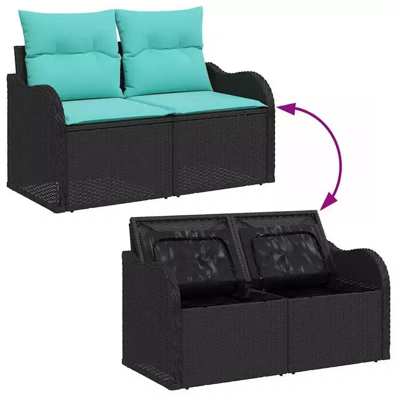 vidaXL Garden Sofa Set with Cushion 3 pcs Black Poly rattan