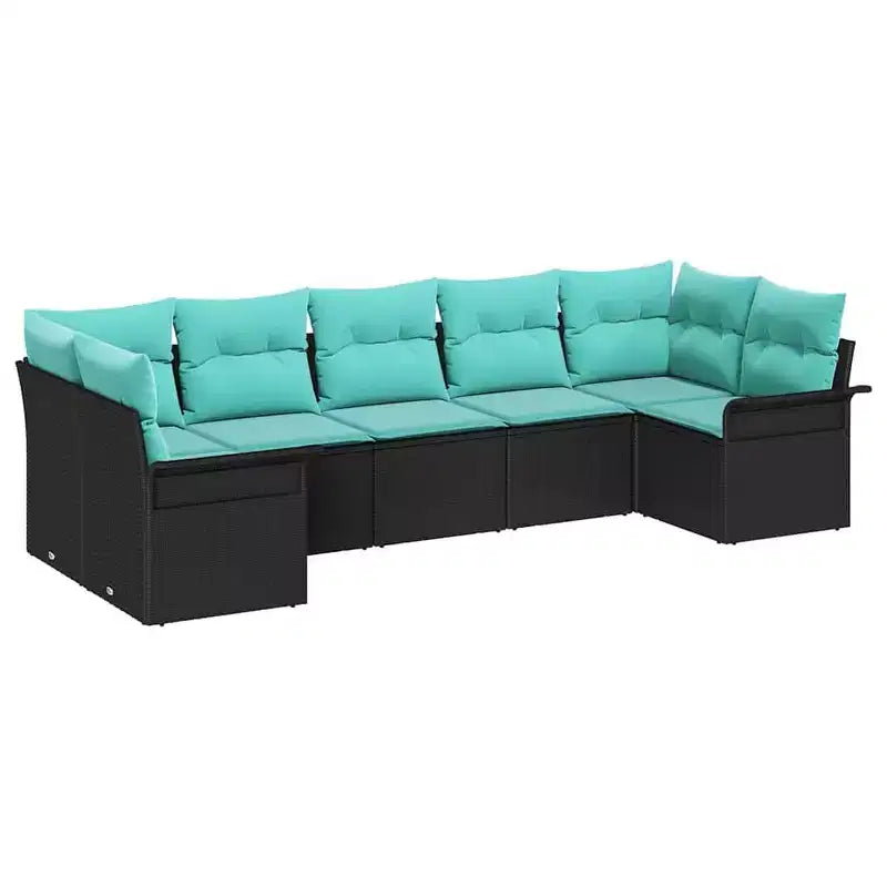 vidaXL Garden Sofa Set with Cushion 7 pcs Black Poly rattan