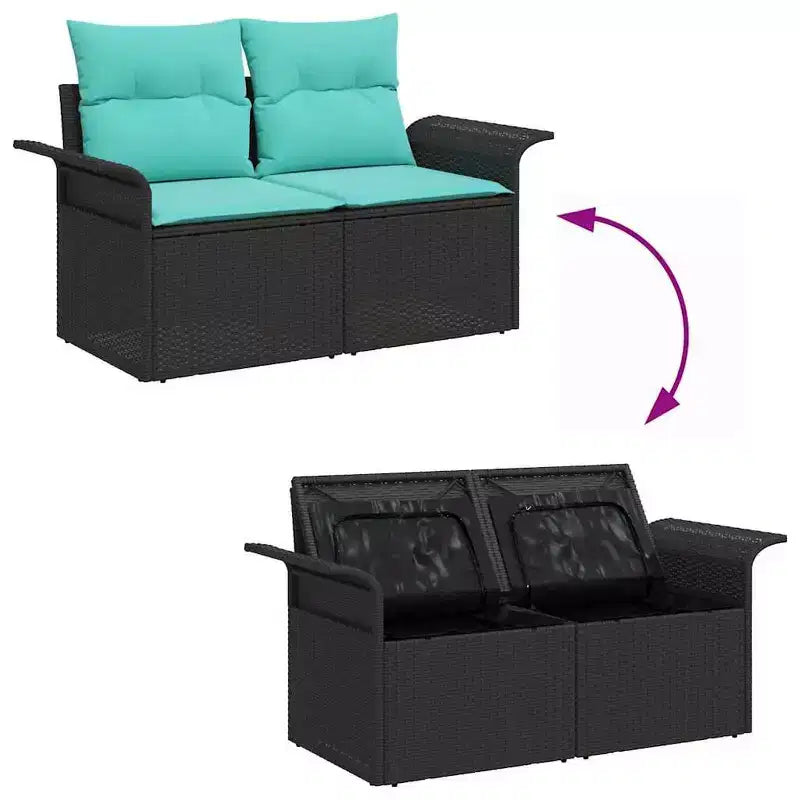 vidaXL Garden Sofa Set with Cushion 7 pcs Black Poly rattan