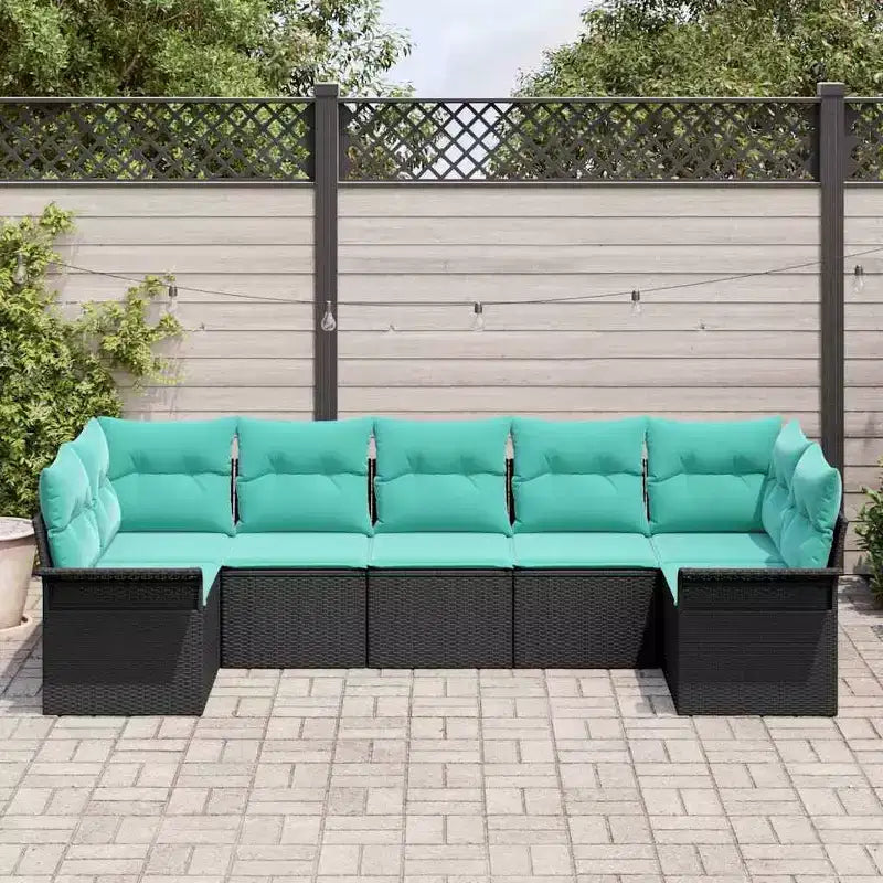vidaXL Garden Sofa Set with Cushion 7 pcs Black Poly rattan