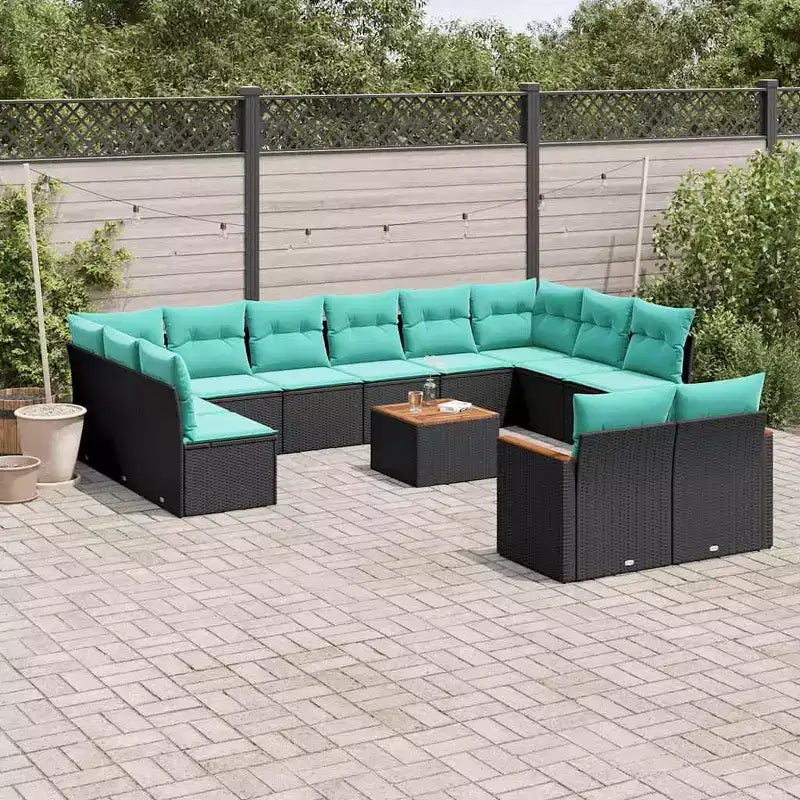 vidaXL 13 Piece Patio Sofa Set with Cushions Black Poly Rattan