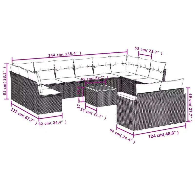 vidaXL 13 Piece Patio Sofa Set with Cushions Black Poly Rattan