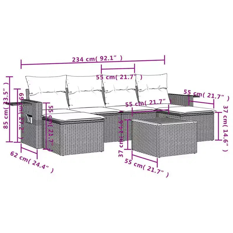 vidaXL 7 Piece Garden Sofa Set with Cushions Black Poly Rattan