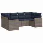 vidaXL Ensemble de canapés de jardin 6 pcs avec coussins résine tressée noire - Noir et bleu