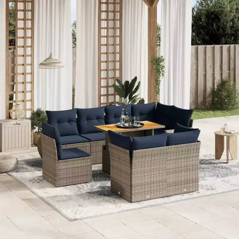 vidaXL Patio Sofa Set with Cushions Poly Rattan