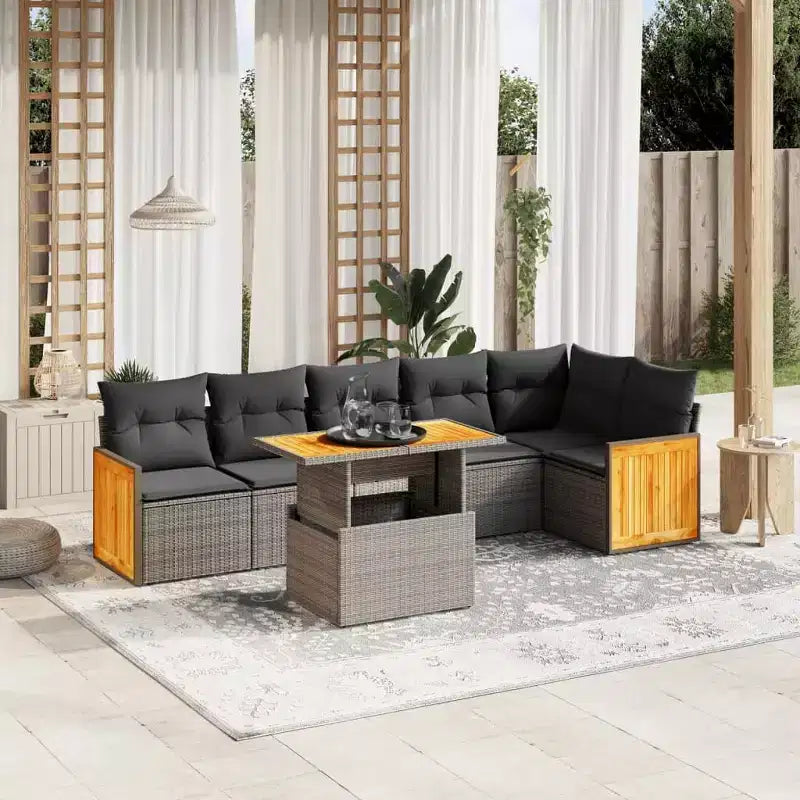 vidaXL 7 Piece Patio Sofa Set with Cushions Beige Poly Rattan