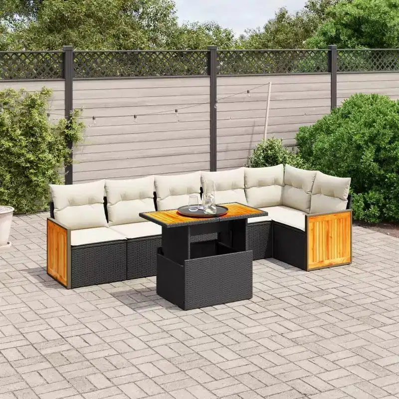 vidaXL 7 Piece Patio Sofa Set with Cushions Beige Poly Rattan