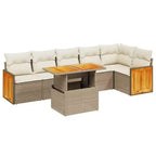 vidaXL 7 Piece Patio Sofa Set with Cushions Beige Poly Rattan