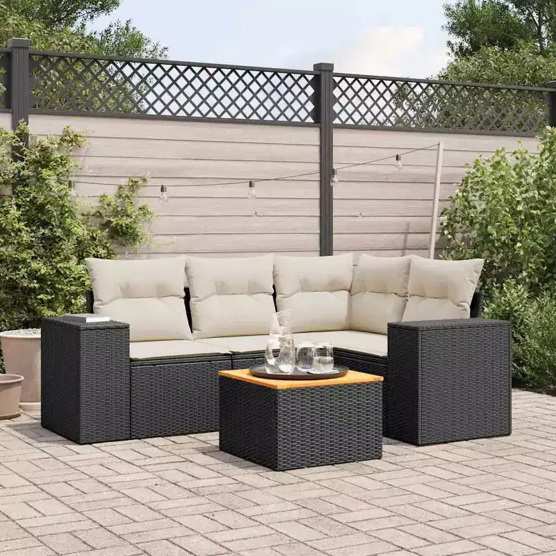 vidaXL Patio Sofa Set with Cushions Outdoor Furniture 5 Piece Poly Rattan