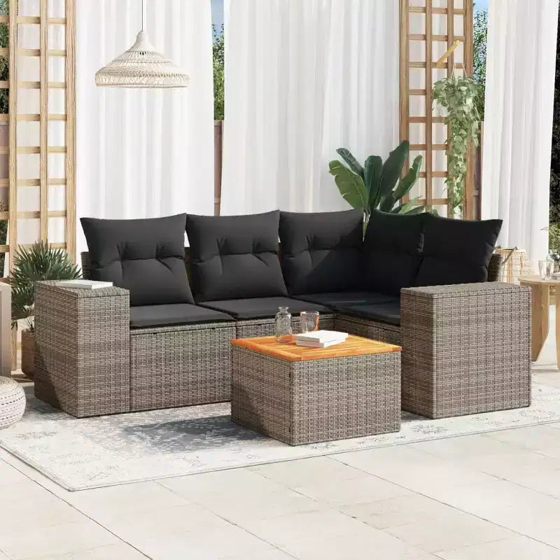 vidaXL Patio Sofa Set with Cushions Outdoor Furniture 5 Piece Poly Rattan