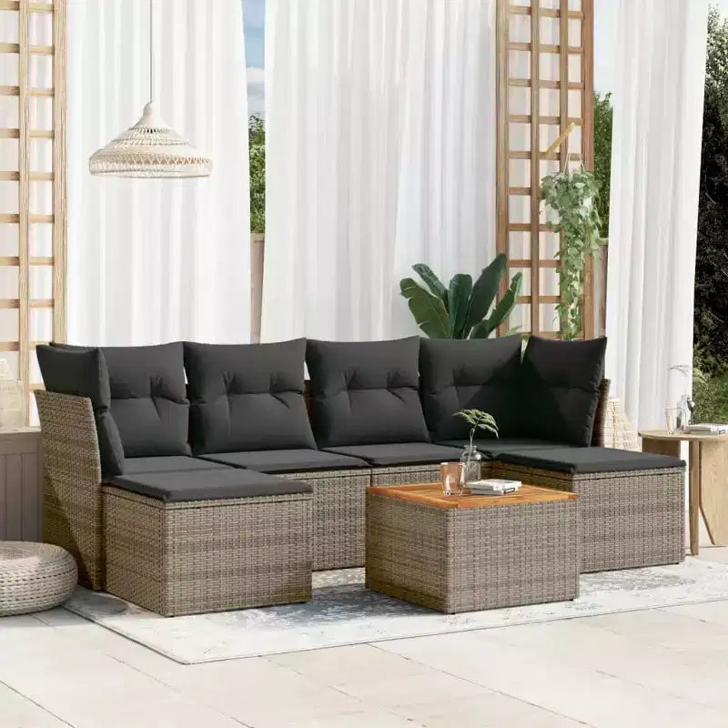 vidaXL 7 Piece Patio Sofa Set with Cushions Black and Cream Poly Rattan