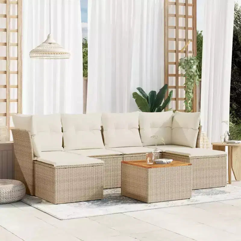 vidaXL 7 Piece Patio Sofa Set with Cushions Black and Cream Poly Rattan