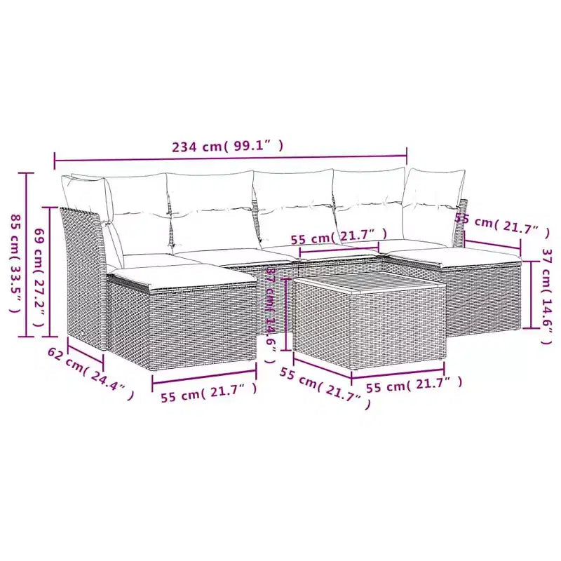 vidaXL 7 Piece Patio Sofa Set with Cushions Black and Cream Poly Rattan