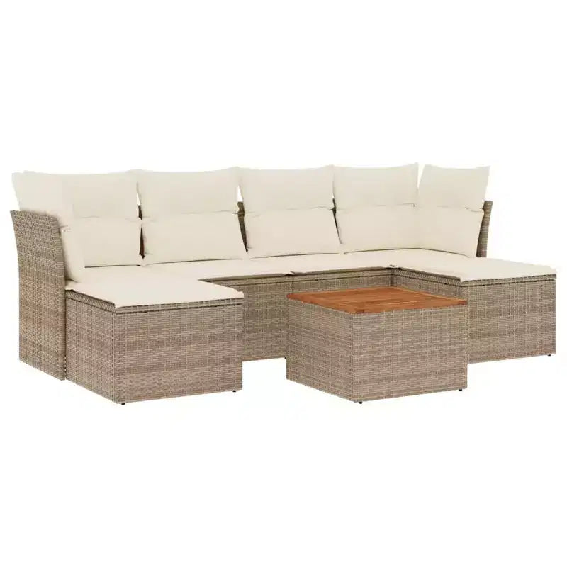 vidaXL 7 Piece Patio Sofa Set with Cushions Black and Cream Poly Rattan