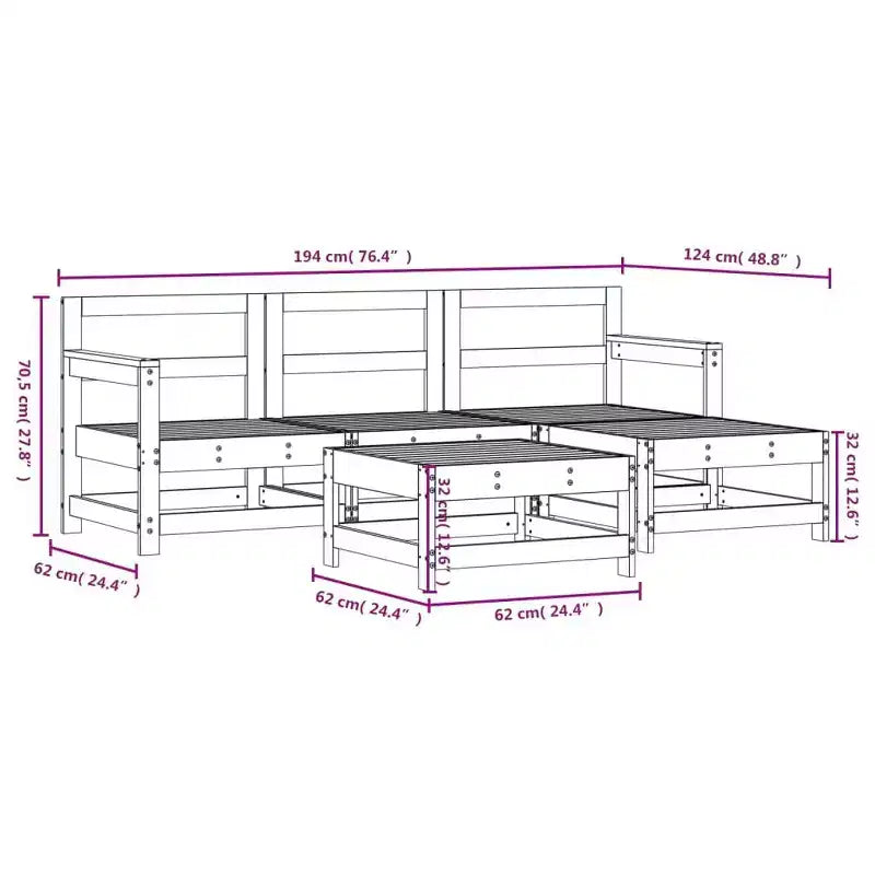 vidaXL Garden Lounge Set Natural Solid Pine Wood and Engineered Wood Medium