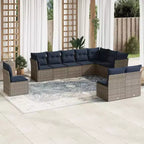vidaXL 10 Piece Patio Sofa Set with Cushions Black Poly Rattan - Black and Blue Without Table