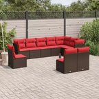 vidaXL 10 Piece Patio Sofa Set with Cushions Black Poly Rattan - Black and Blue Without Table