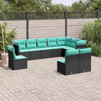 vidaXL 10 Piece Patio Sofa Set with Cushions Black Poly Rattan - Black and Blue Without Table
