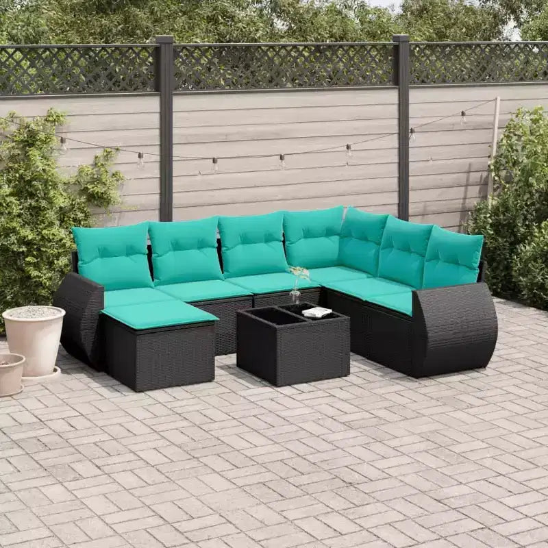 vidaXL Salon de jardin noir, bleu - Noir et bleu Avec table