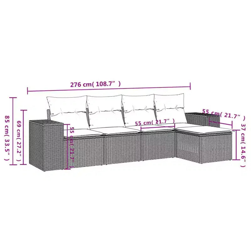 vidaXL 5 Piece Garden Sofa Set with Cushions Grey Poly Rattan - Gray and Blue Without Table