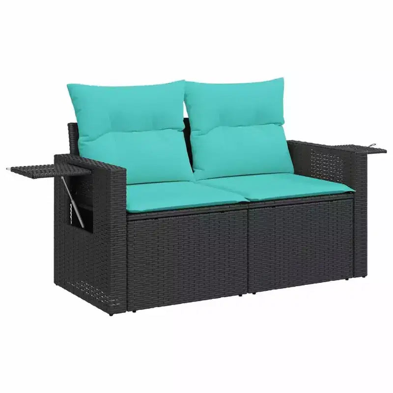 vidaXL Patio Sofa Set Black PE Rattan, Polyester, Powder-Coated Steel