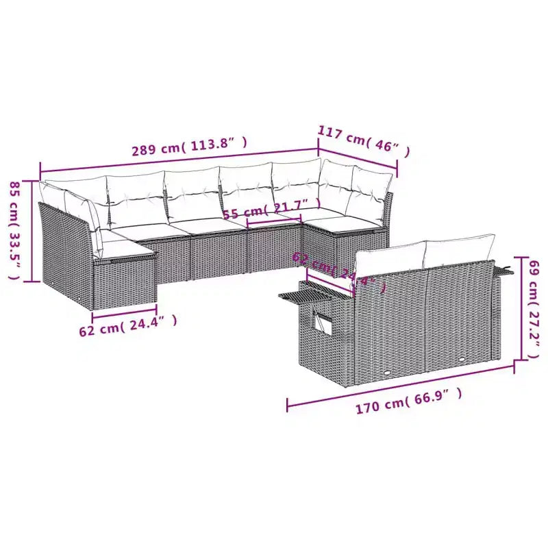 vidaXL Patio Sofa Set Black PE Rattan, Polyester, Powder-Coated Steel