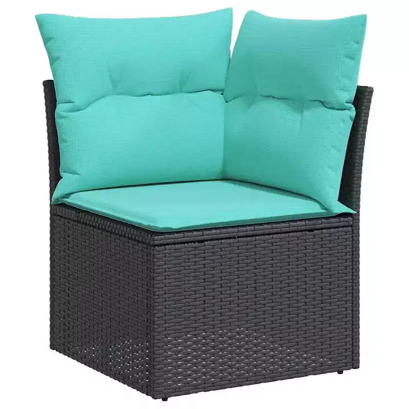 vidaXL Patio Sofa Set Black Sofa, Blue Cushions