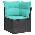 vidaXL Patio Sofa Set Black Sofa, Blue Cushions