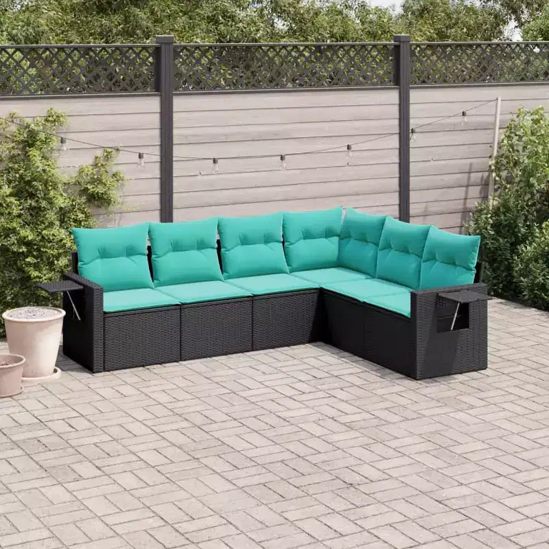 vidaXL Patio Sofa Set Black Sofa, Blue Cushions
