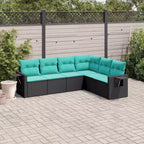 vidaXL Patio Sofa Set Black Sofa, Blue Cushions