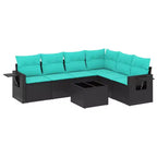 vidaXL Patio Sofa Set Black Sofa, Blue Cushions